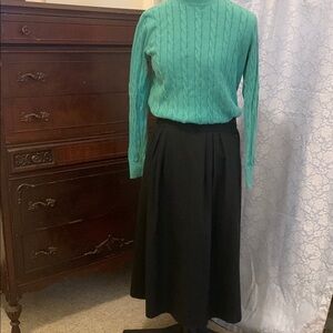 Vintage Black Wool Midi A-Line Pleated Skirt